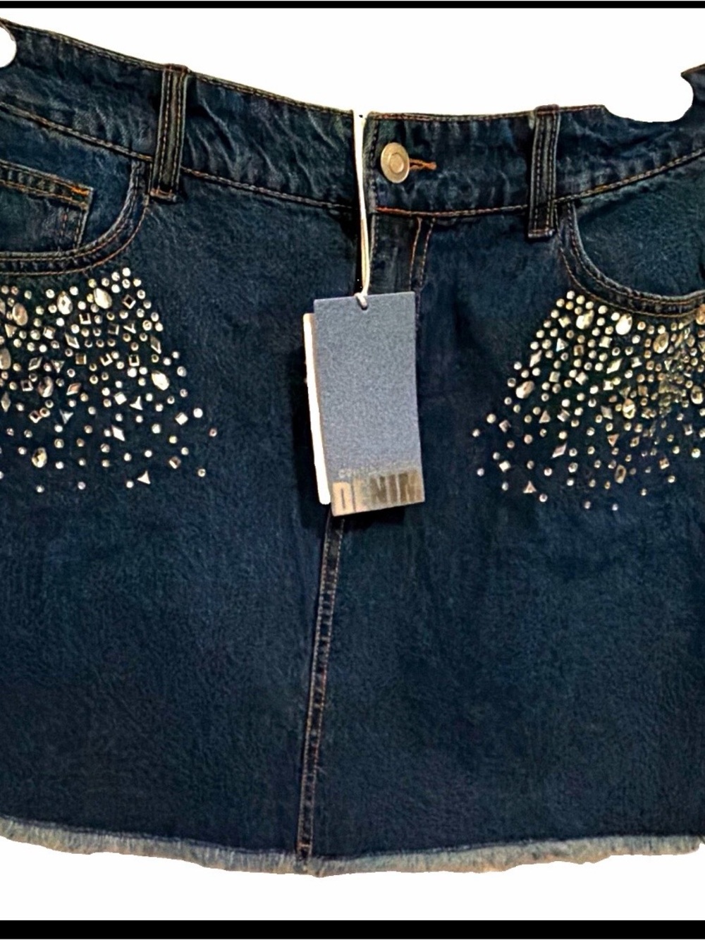 Embellished Dark Blue Women’s Denim Skirt-Jeans